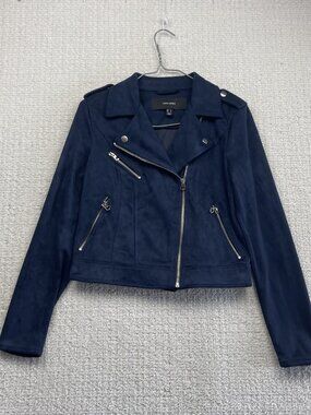 Y2K Vero Moda Blue Faux Suede Biker Jacket Alt Grunge Deep Navy Blue Wom Sz S